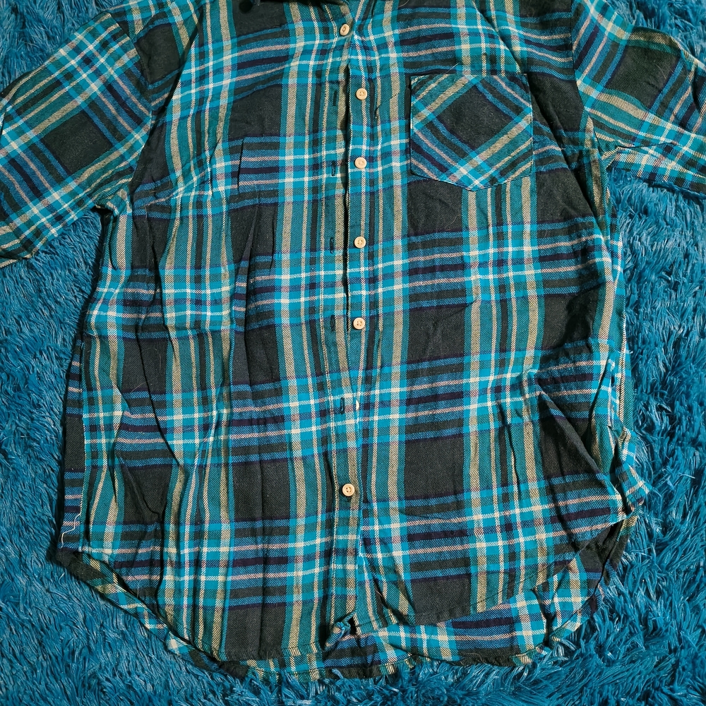 a new day Teal and Black Plaid Button-Down Shirt